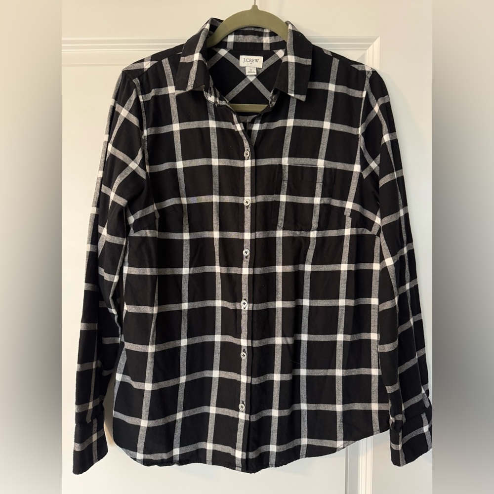 J. Crew Black and White Plaid Flannel Button Down Shirt